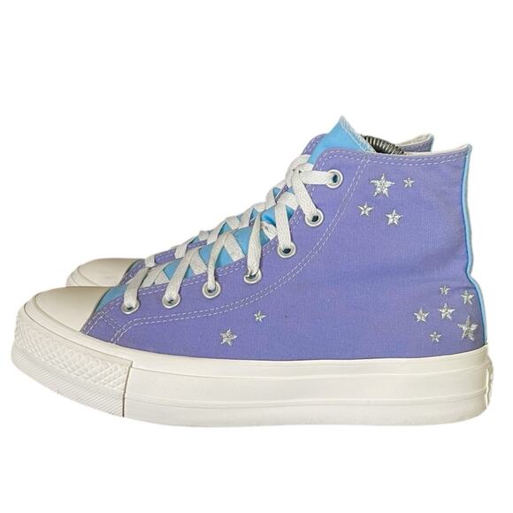 Converse Shoes Women Size 10 CTAS Lift Hi Platform Sneakers Purple Starry Skies - Picture 4 of 7